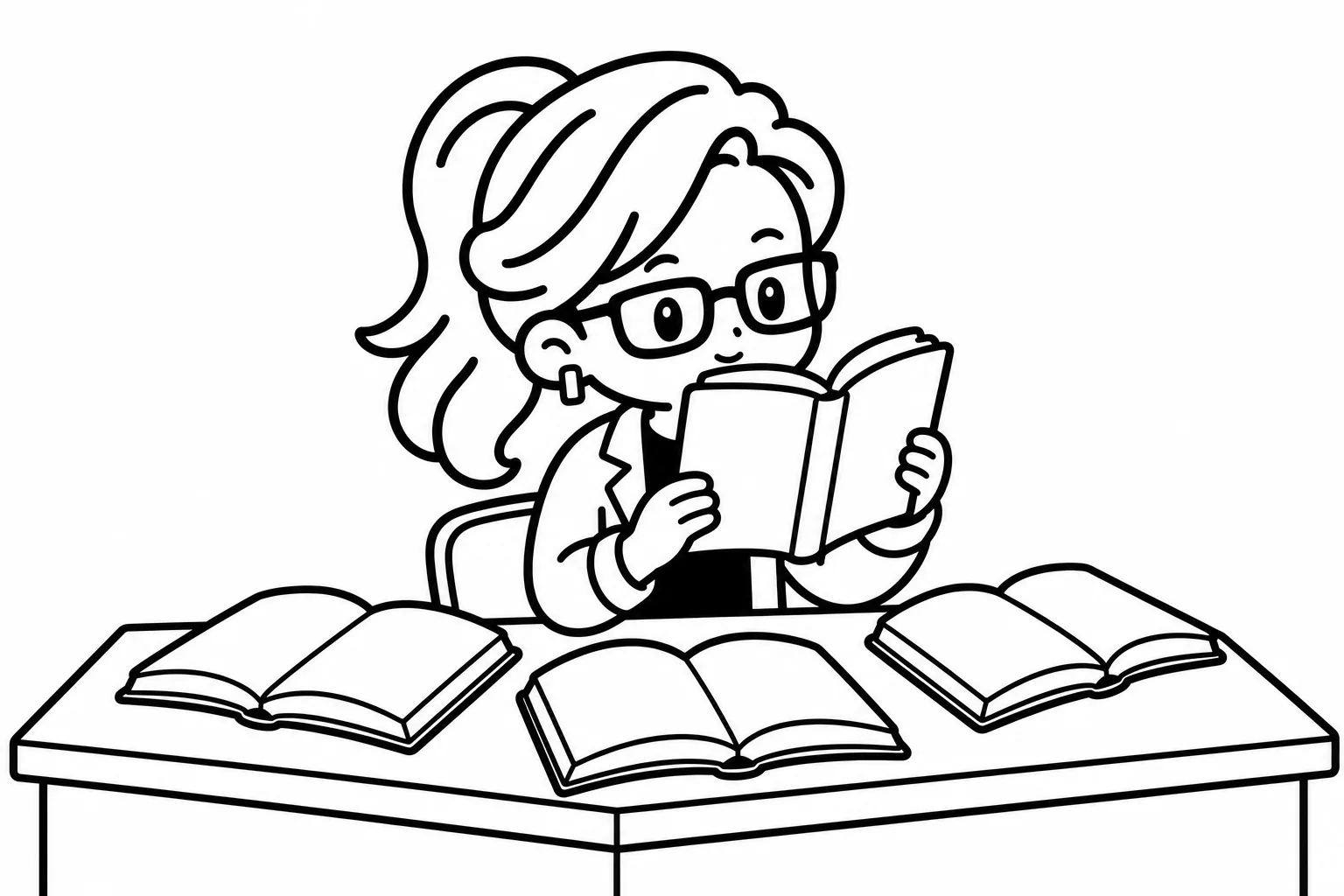 INTPが調べ物から別の分野の本まで読み進めているイラスト