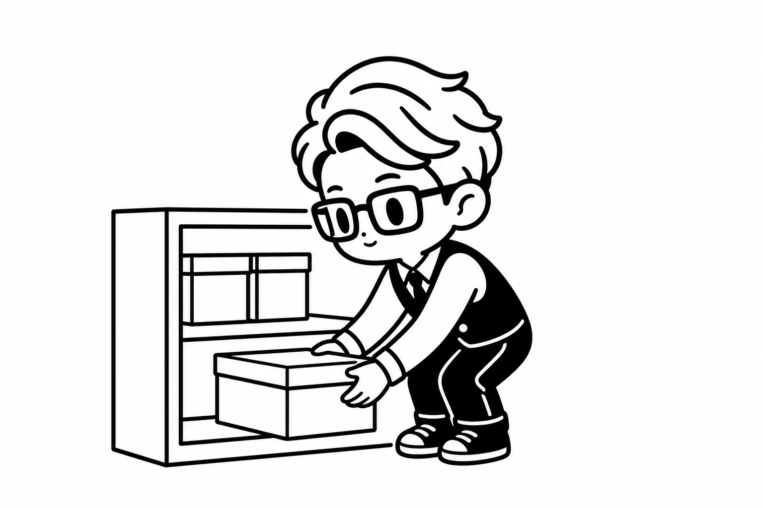ISTJが誰にも言わずに棚の置き場所を直しているイラスト
