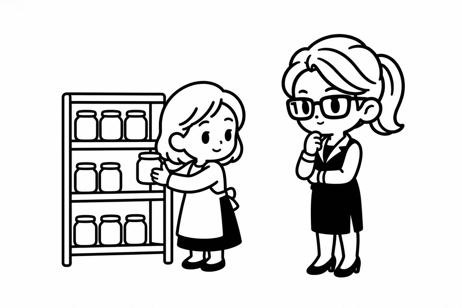 ESTJの子どもが家の中の置き場所を直し、親が見ているイラスト