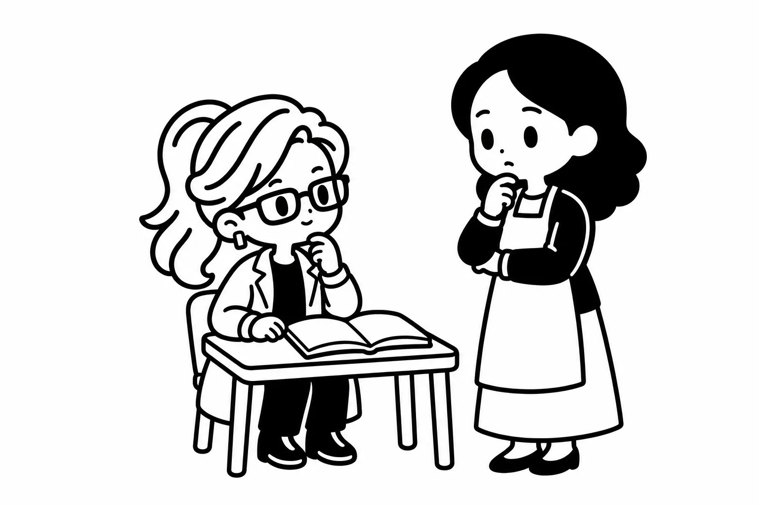 INTPの子どもが机で親に「そもそも」と聞いているイラスト