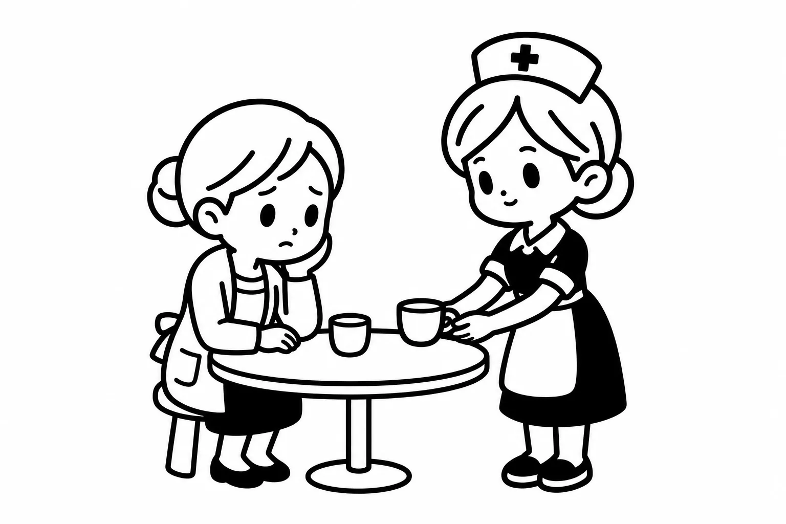 ISFJの子どもが場を和らげようとお茶を出しているイラスト