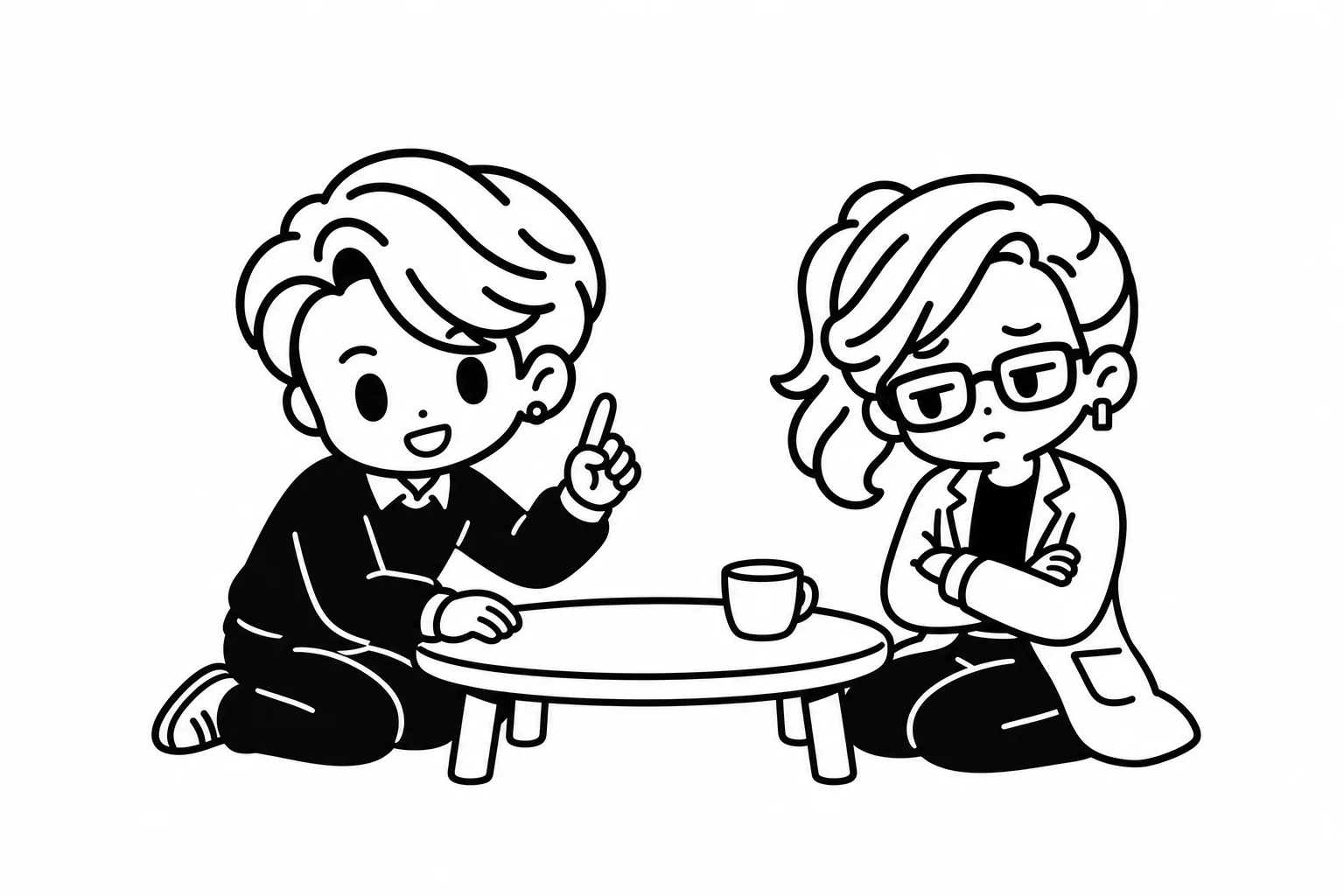 ENTPが兄弟に「でも、それだと」と筋道を確かめているイラスト