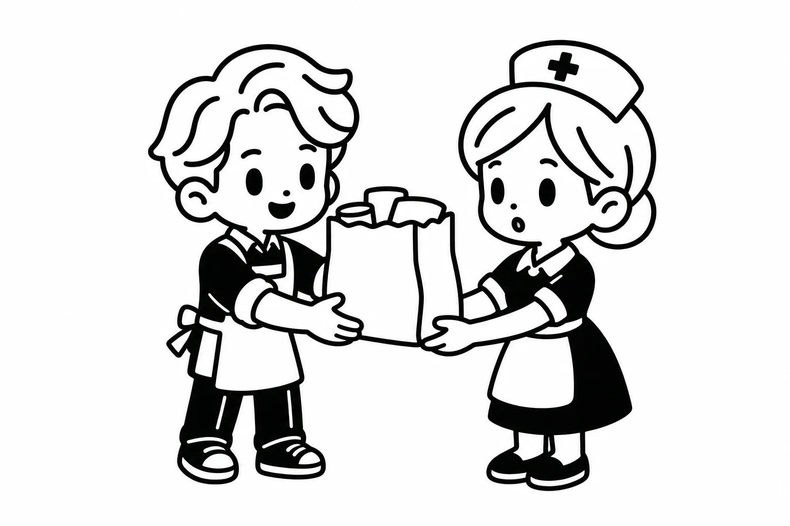 ESFJが兄弟に好きなものを詰めた紙袋を渡しているイラスト