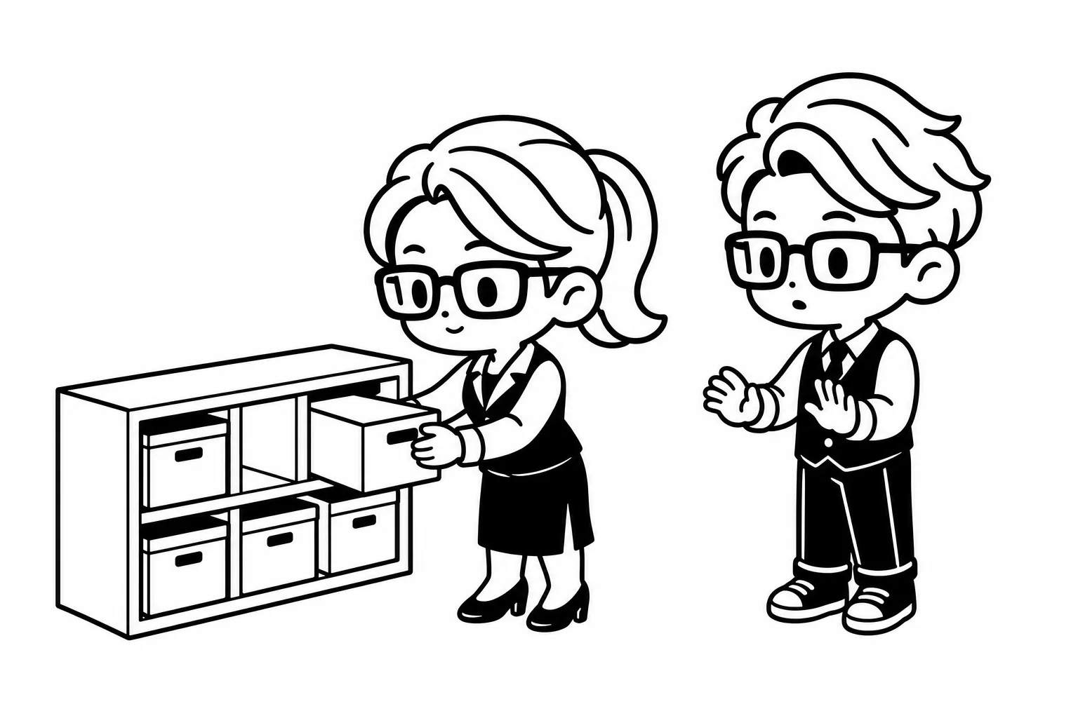 ESTJが兄弟の前で物の置き場所を組み直しているイラスト
