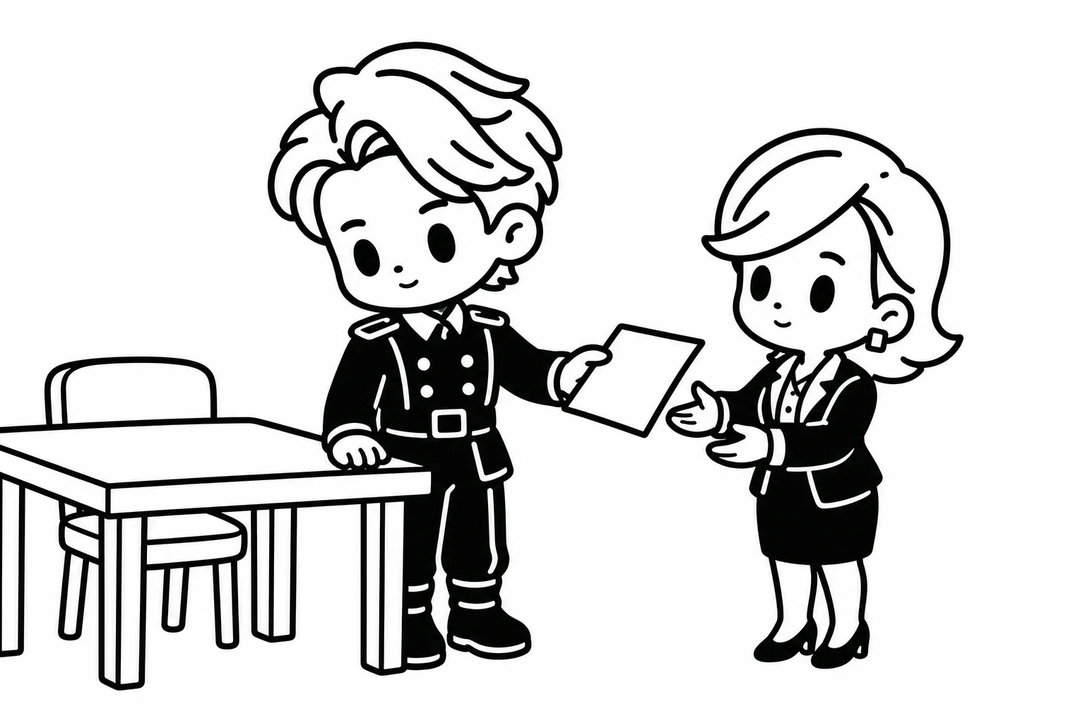 INTJが兄弟に要点だけをまとめた紙を渡しているイラスト