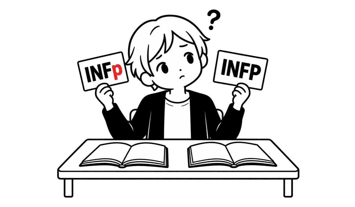 INFPとINFpのカードを見比べて考える人