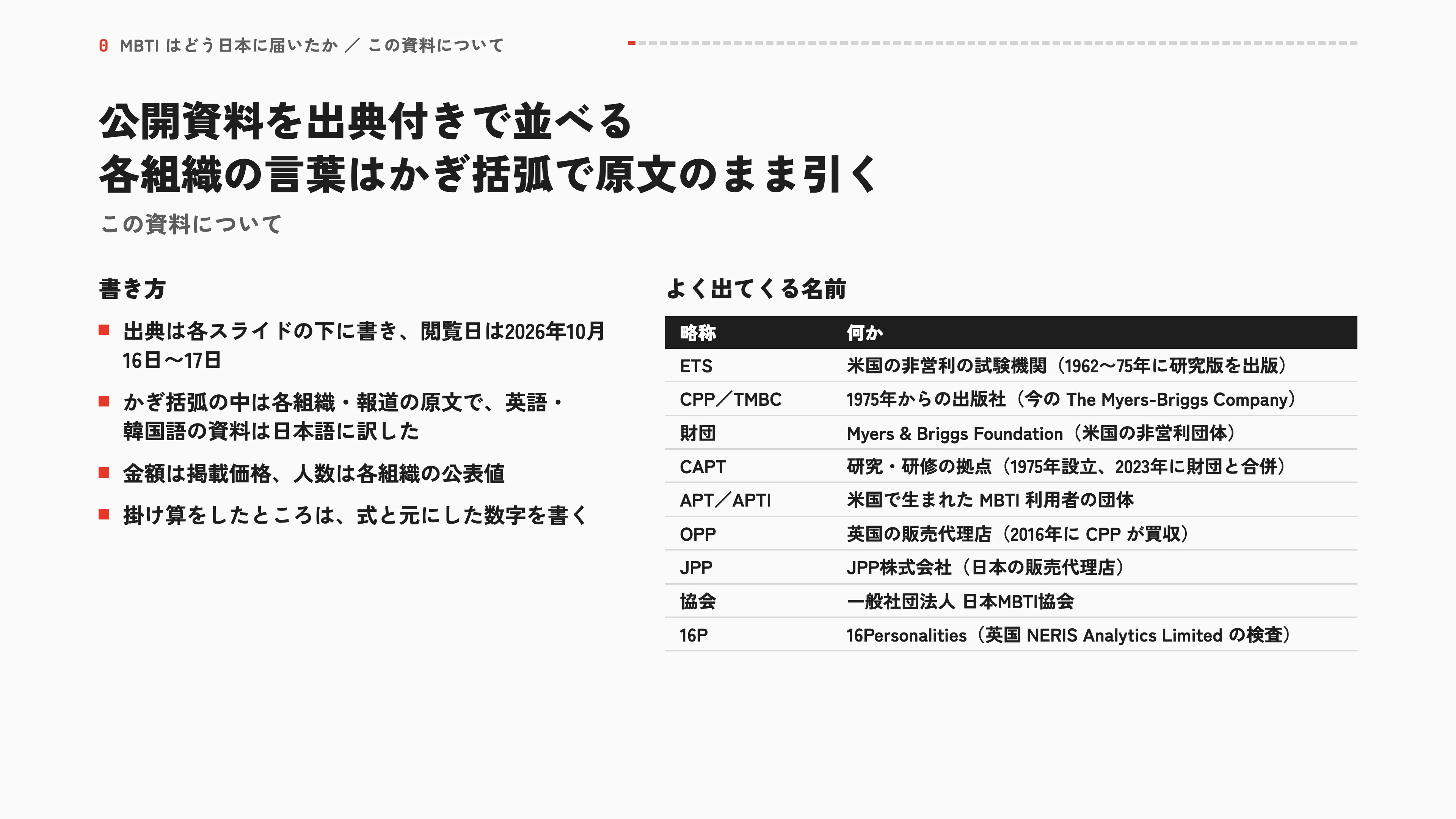 公開資料を出典付きで並べる 各組織の言葉はかぎ括弧で原文のまま引く